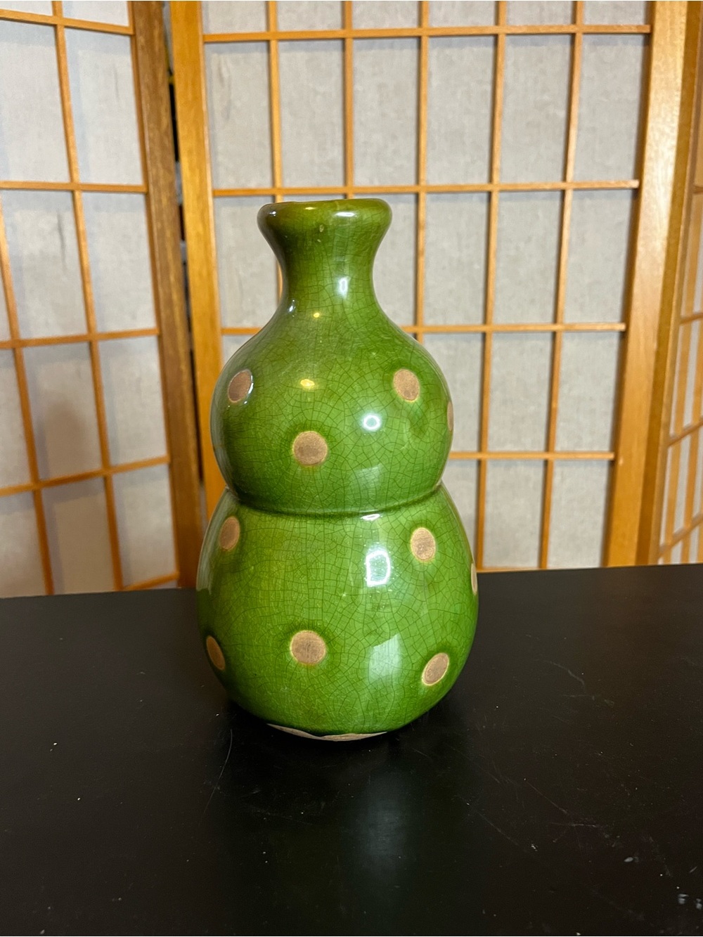 Crackle glaze double gourd ceramic vase polka dots 8"